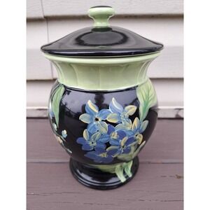 Raymond Waites Tropique Floral Porcelain Canister Cookie candy Jar 8.5 In Hight